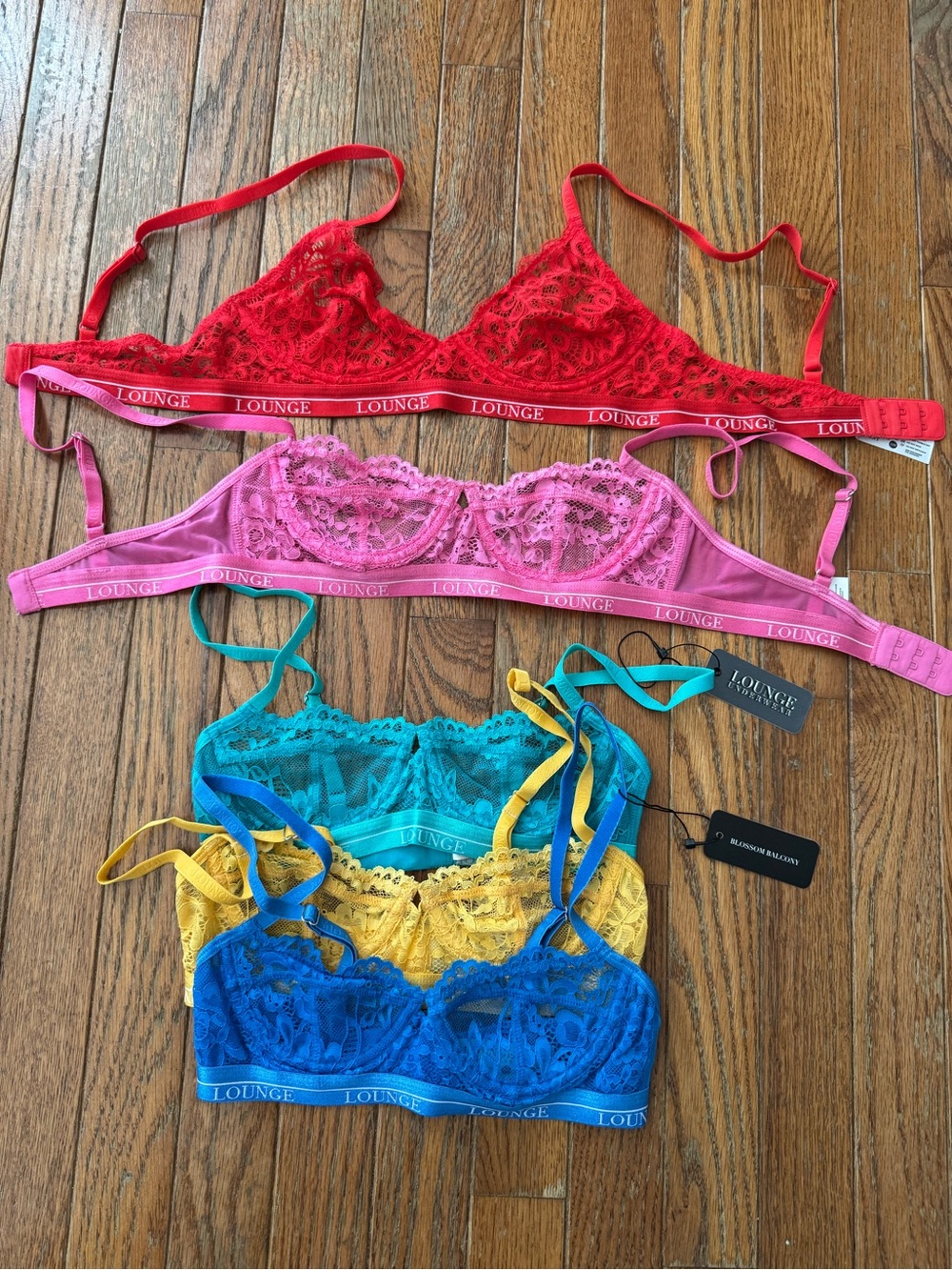 Lounge Underwire-Free Lace Bralette - Red, Pink, Teal, Yellow, Blue